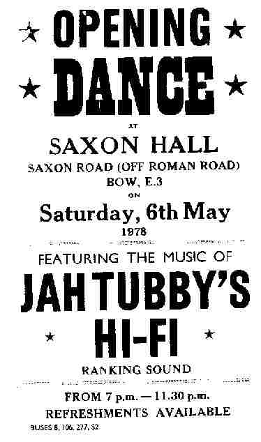 Jah Tubbys @ Saxon Hall May 1978