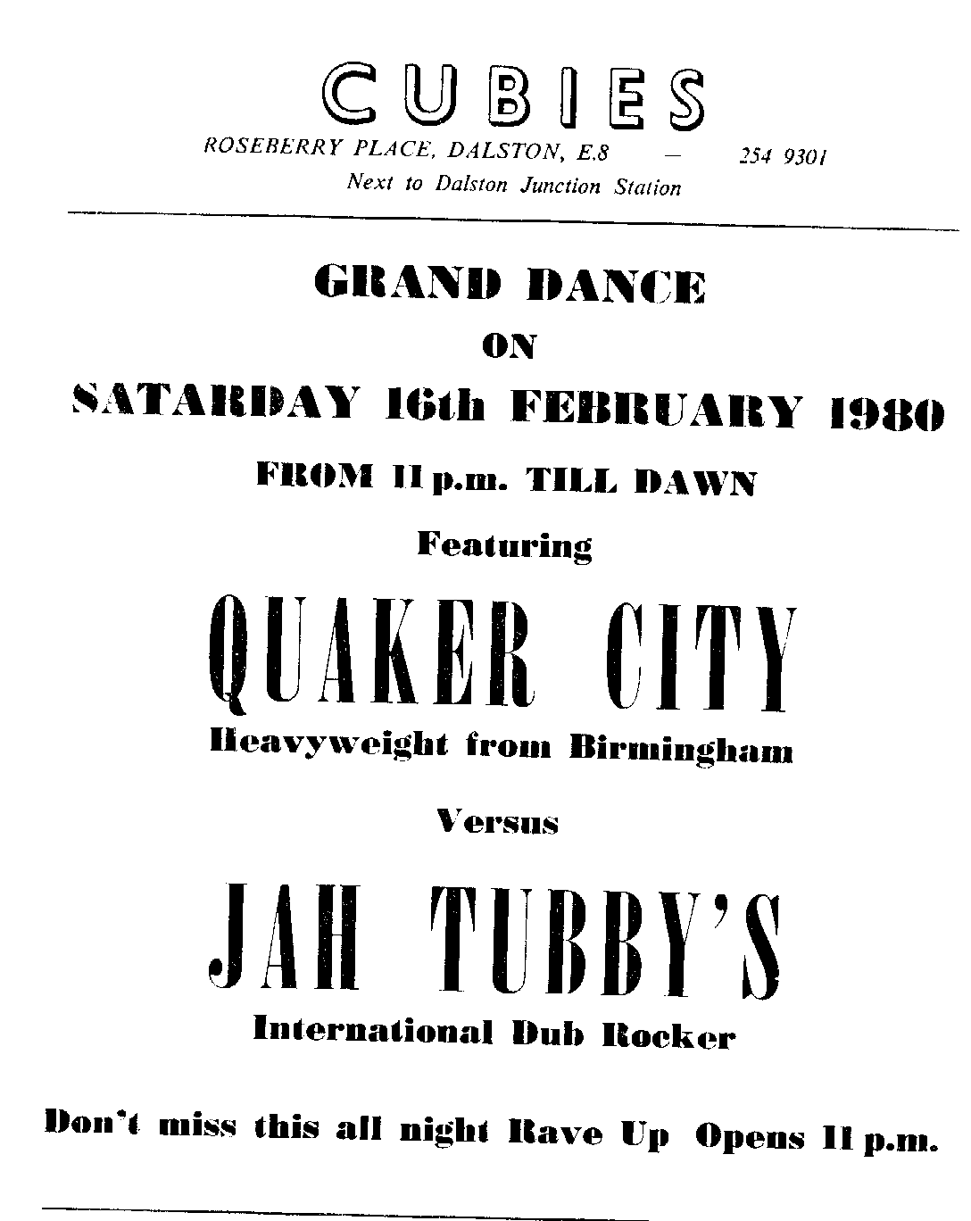 Jah Tubbys  & Quaker City 1980